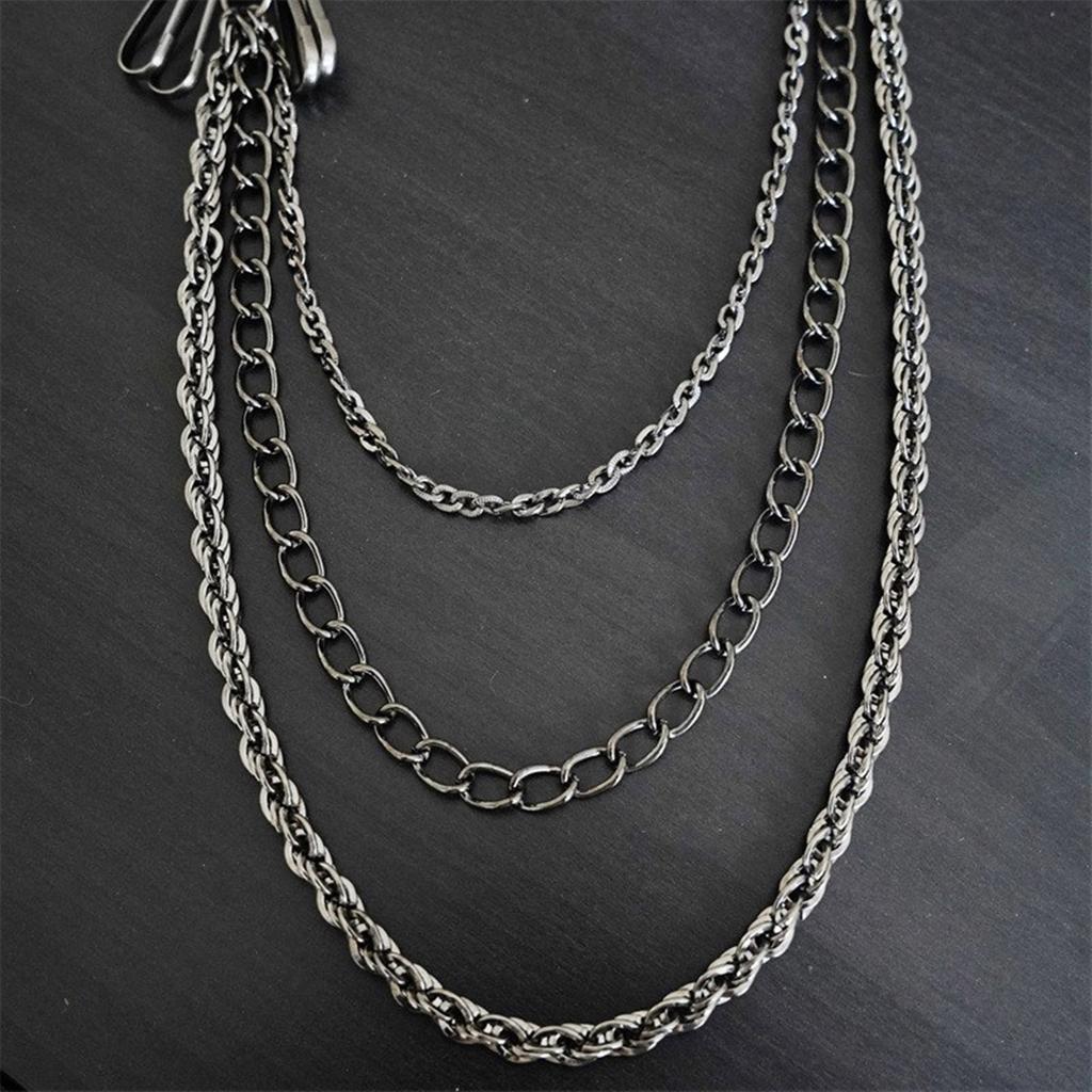 Men's Portable Sturdy Punk Rocker Biker Jeans Pants Chain with Studs and Stylish Designs for Waist or Key Attachment