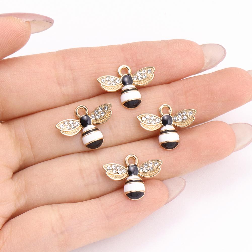 10Pcs 22*17mm Gold Colour Alloy Enamel Bee Pendant Oil Dripping Animal Charms for Jewelry Making DIY Necklace Earrings Accessory
