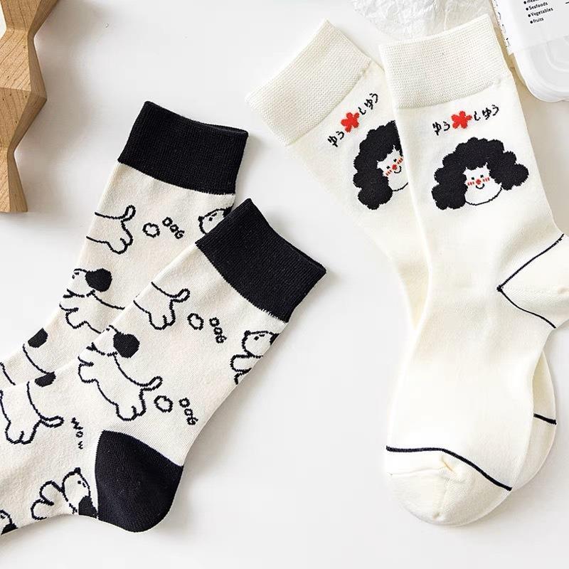 Female Spring and Autumn Cartoon Cute Zebra Cow Dog Creative Tube Socks