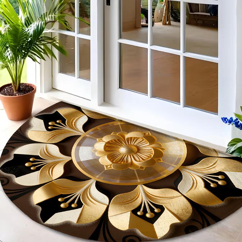 1Pcs Art Deco Golden Semi Circle Welcome Doormat Non-Slip for Outdoor Patio Porch Kitchen Bathroom Entryway Floor Mat