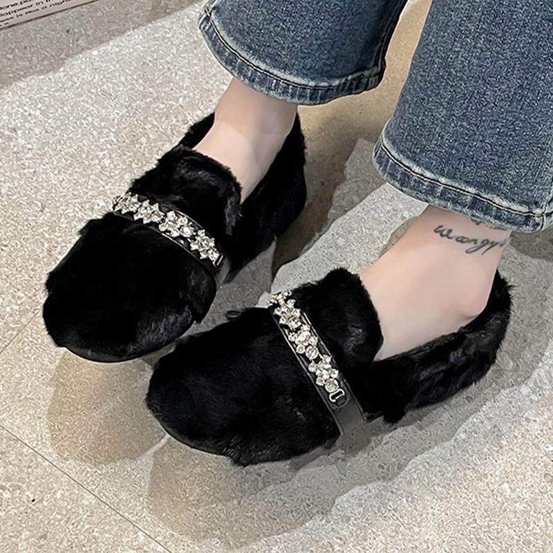Fashion Fur Women Cotton Shoes Leopard Flats Short Plush Fashion Boots Winter Warm Loafer Shoes 2025 Cozy Dress Casual Chaussure Femme