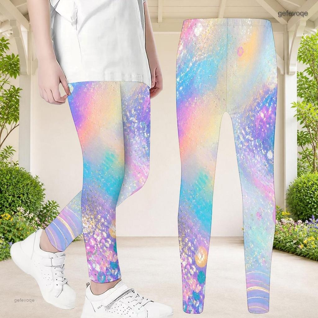 Girls Rainbow Galaxy Printed Full Length Stretch Waist Yoga Leggings