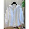 European Fashion Lace Hem Hooded Long Sleeve Women's Loose Shirt for Spring and Autumn