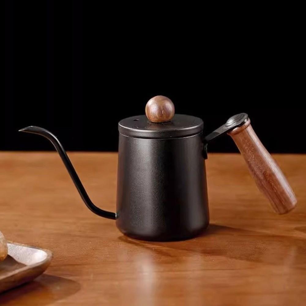 304 Stainless Steel Hand Brewed Coffee Pot Solid Wood Handle 600ml Capacity Gooseneck Spout Kettle Long Spout Thin Mouth