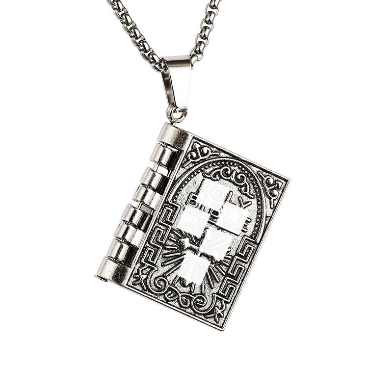 2026 Flip-Page Retro Book Pendant Necklace - Unisex Hip Hop Stainless Steel