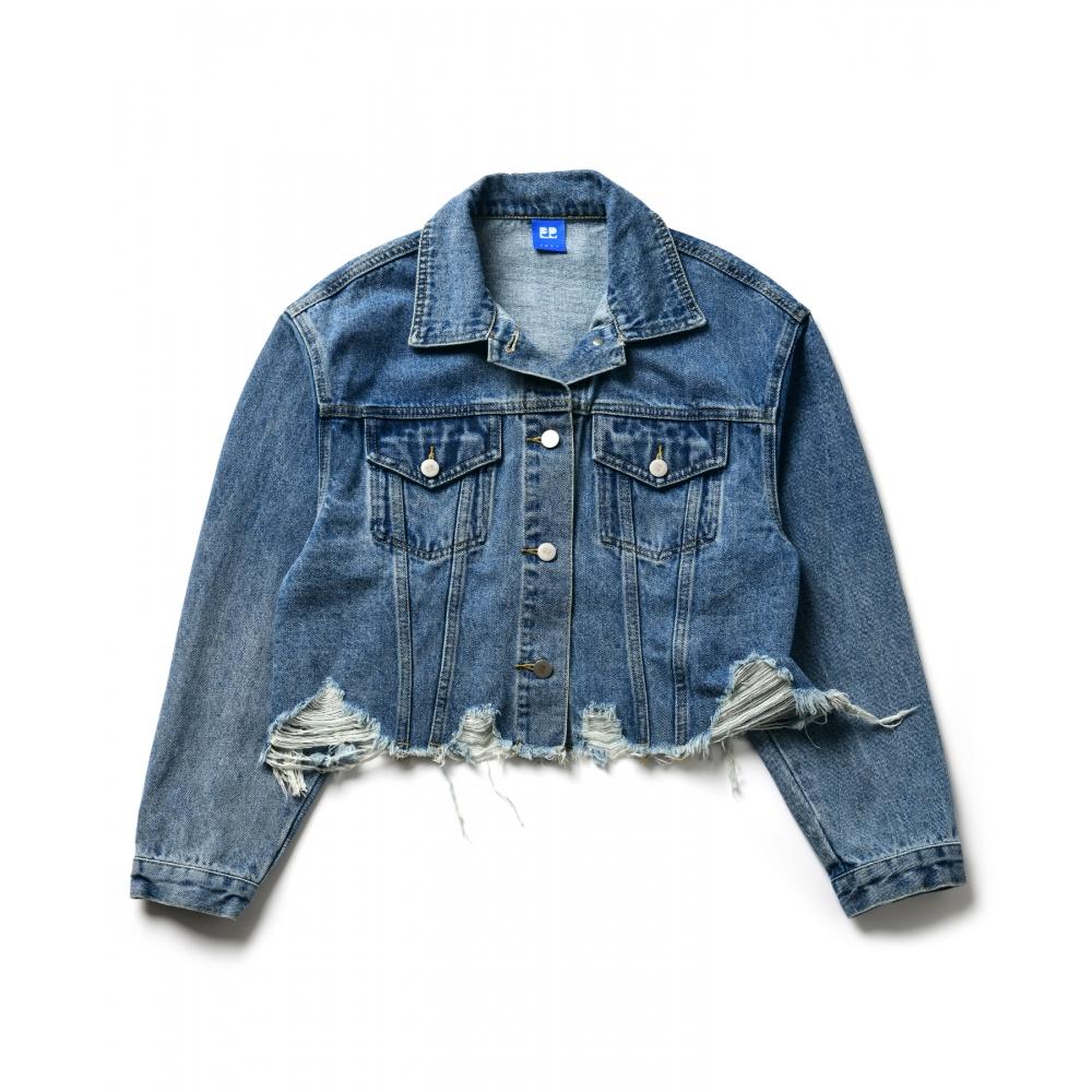 

FREI Укороченная джинсовая куртка с повреждениями СИНЯЯ