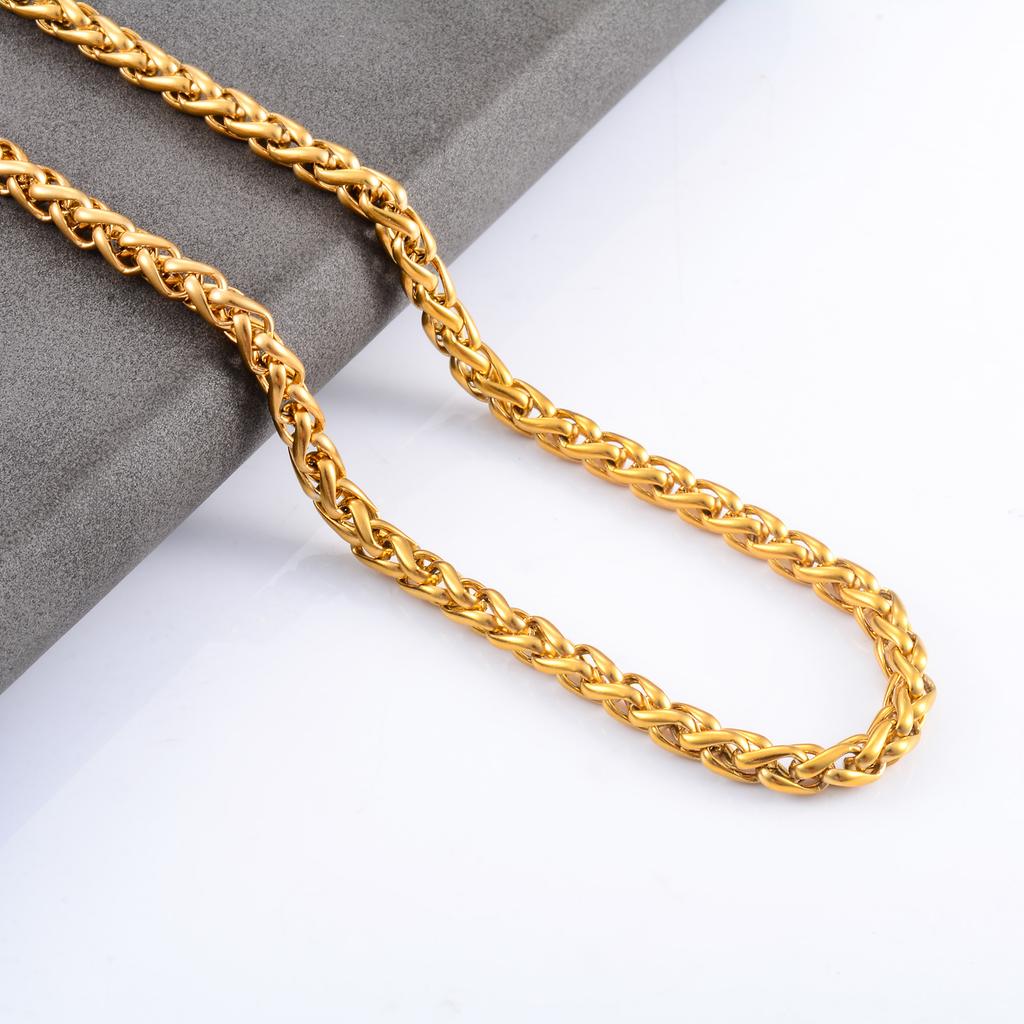 Stainless Steel Link Wheat Chain Long Necklace for Men Women Jewelry Accessories Gold Color Plated Choker on the Neck Collar DIY