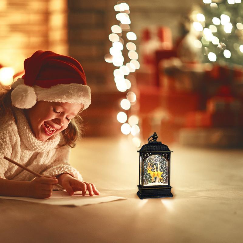Christmas Decoration Snow Globe Lantern Santa Claus Elk Flattened Wind Lanterns Unique Led Lantern Christmas New Year Gifts