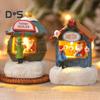 Weihnachtsdorfhaus-Ornamente im Winter, Mini-Lichter-Weihnachtsladen mit Weihnachtsmann, Harz-Desktop-Figur, Urlaubs-Wohnkultur