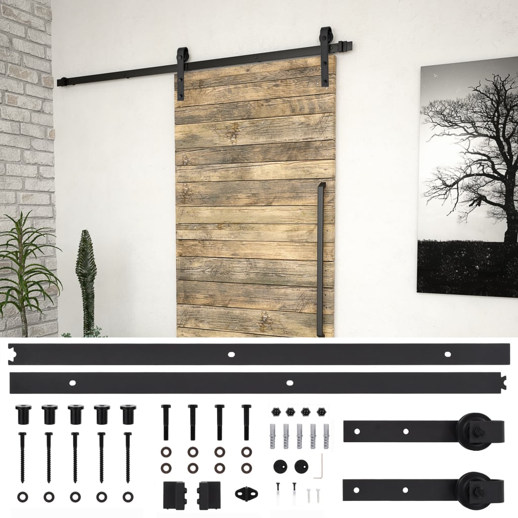 Vidaxl Sistema di Montaggio per Porte Scorrevoli Skien, 183 Cm, Acciaio, Nero
