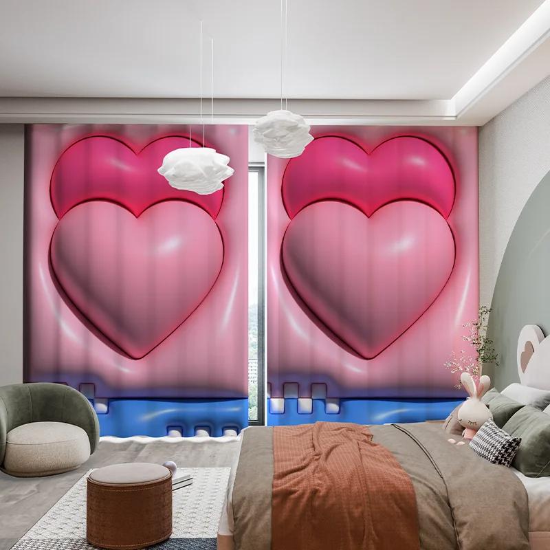 Custom Modern Simple High Shading Curtain Cartoon Pink Love Tulip Ins 3D Children's Room Bedroom Bay Window Thick Blackout Drape