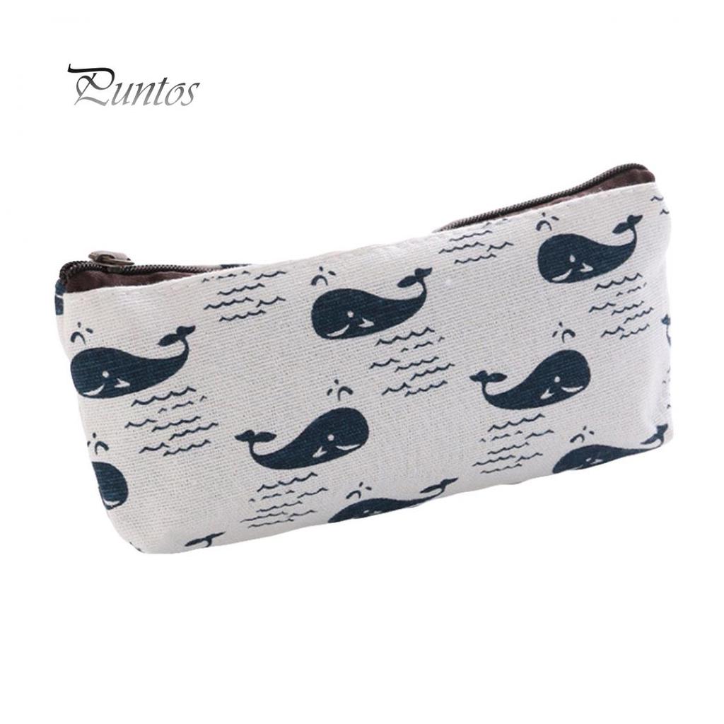 Cute Whale Flower Printed Girls Boys School Student Pencil Case Pen Storage Bag