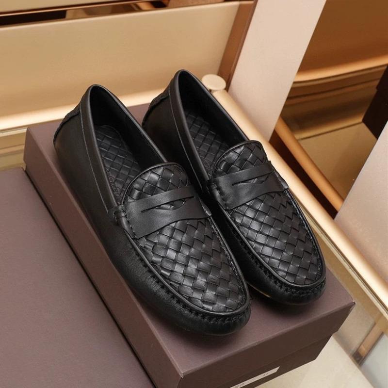 European Station Business Cowhide Weaving Casual Bean Shoes Men's Genuine Leather Laziness One Step Stepping Set Driving Shoes Trendy Shoes
