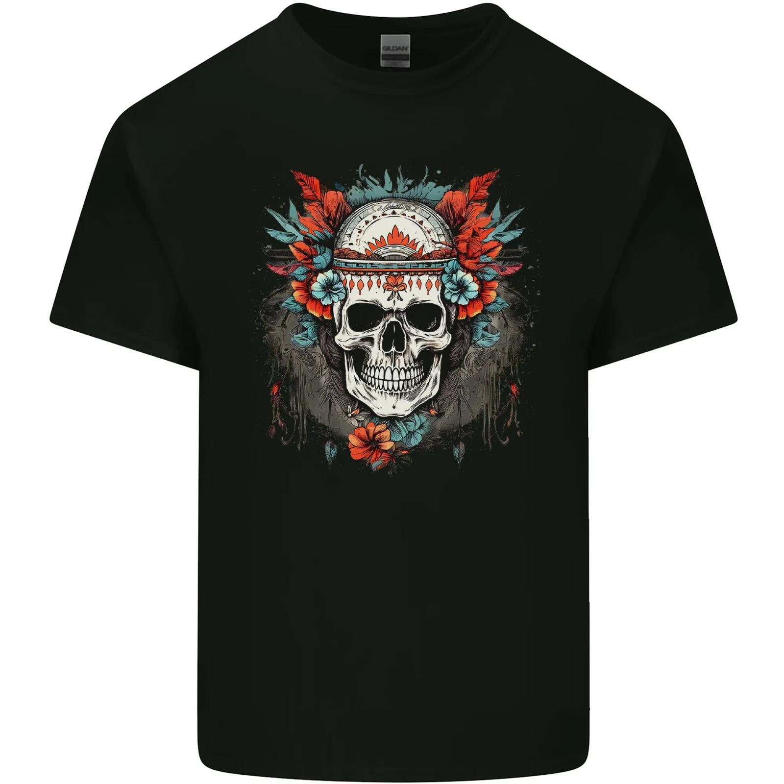 A Bohemian Style Tribal Skull Kids T-Shirt Childrens 4XL