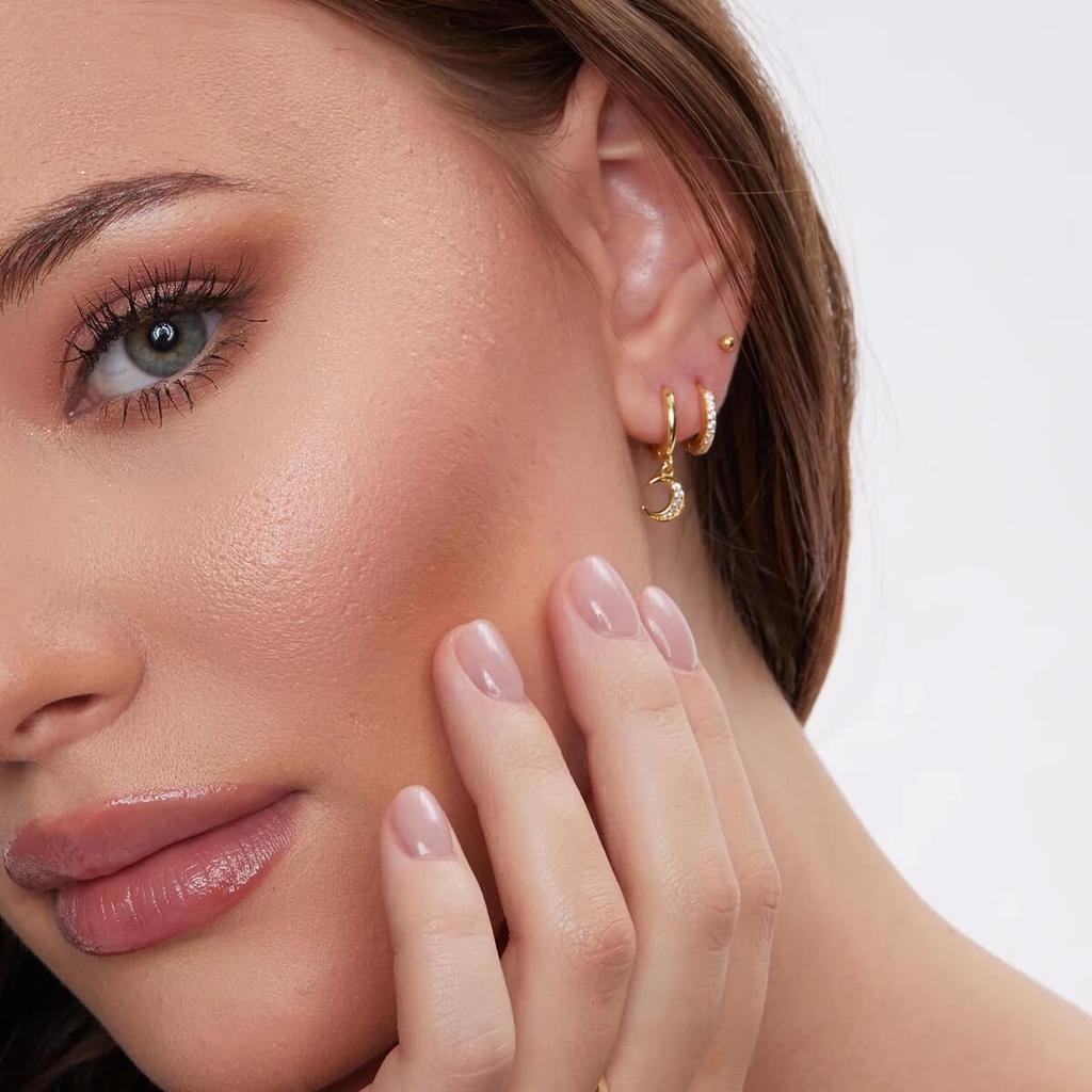 Gold-Plated Silver Hoop Earrings with Cubic Zirconia