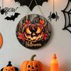 Pumpkin Door Decor for Porch Halloween Wooden Hanger Sign, Flame Maple Leaf Printed Round Hanging Plaque, Decorative Wood Plaque Home Waterproof