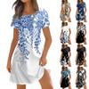 Women's Fashion Summer Square Neck Short Sleeve Casual Loose Pocket Button Floral Printed Dresses