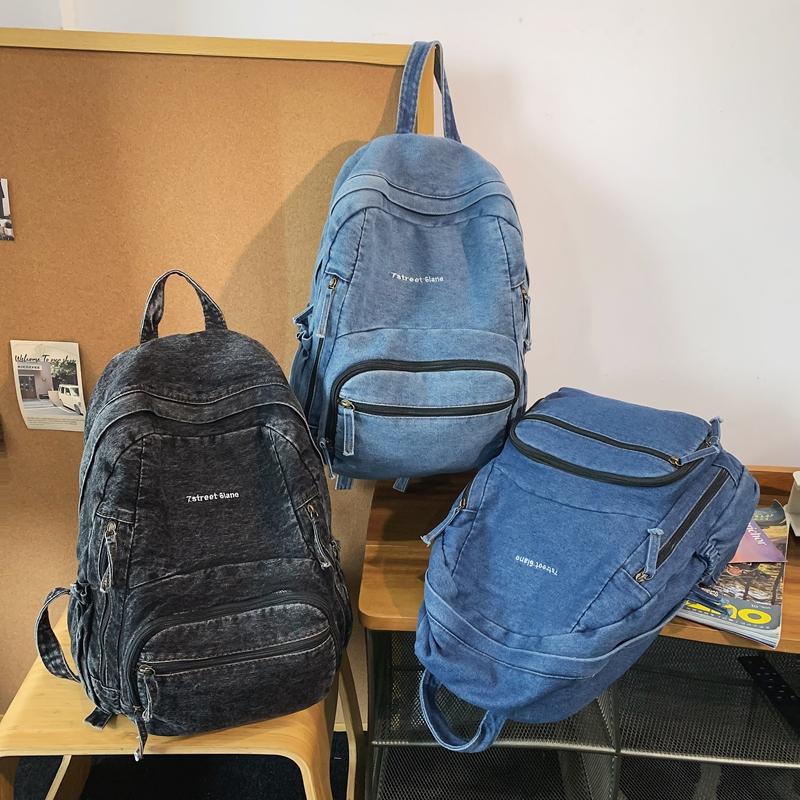 Womoen Large Capacity Denim Backpack Middle School Student Schoolbag