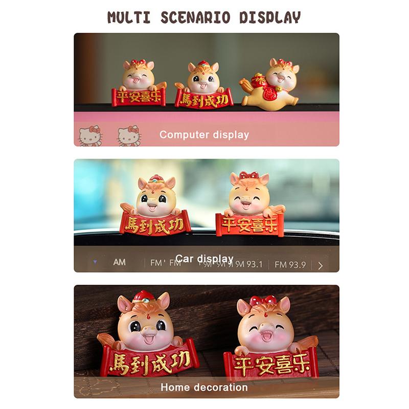 Year Of The Horse Cartoon Resin Decoration For Desk Car Dashboard TV PC Monitor Cute Animal 3D Pony Doll Figurine Car Ornament