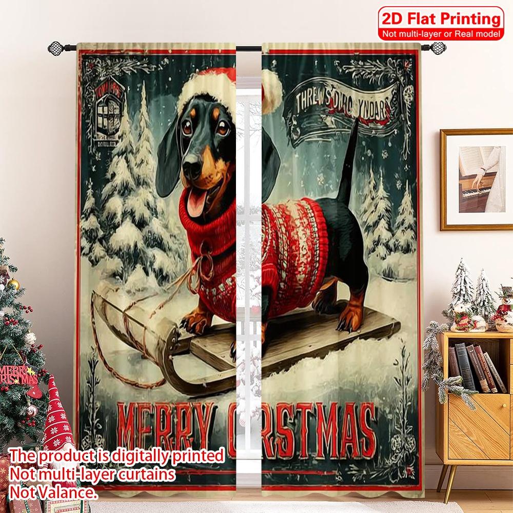 

Set Of 2 Flat Printing Merry Christmas Popular Party Window Curtains Happy Durable Polyester Without Electricity Curtain Made W100*H70(CM)-Grommet top&1PCS