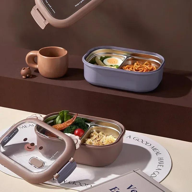 Edelstahl Bento Lunchbox Kinder Schule Bento Box Kinder Versiegelt Niedlich Tragbarer Lebensmittelbehälter Getrennte Beheizbare Lunchbox