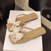 2025 summer new sweet transparent slippers women's outerwear bow open-toe hollow crystal fashion flip-flops