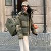Winter New Short Stand-up Neck Cotton Clothes Women's Casual Small Thickened Warm Plaid Jacket Tide
