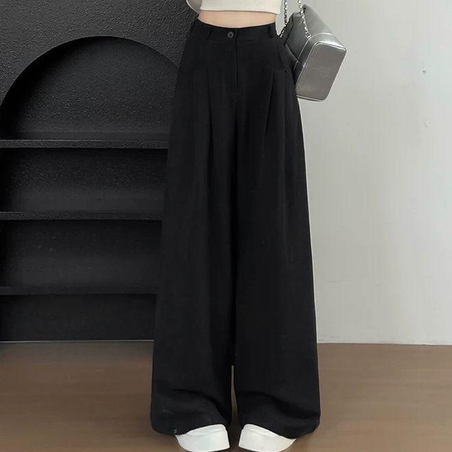 Damen High Waist Blaue Milch Puff Hose - Sommer 2026 Schlankmachende Weiter Bein mit Eis-Drapierung