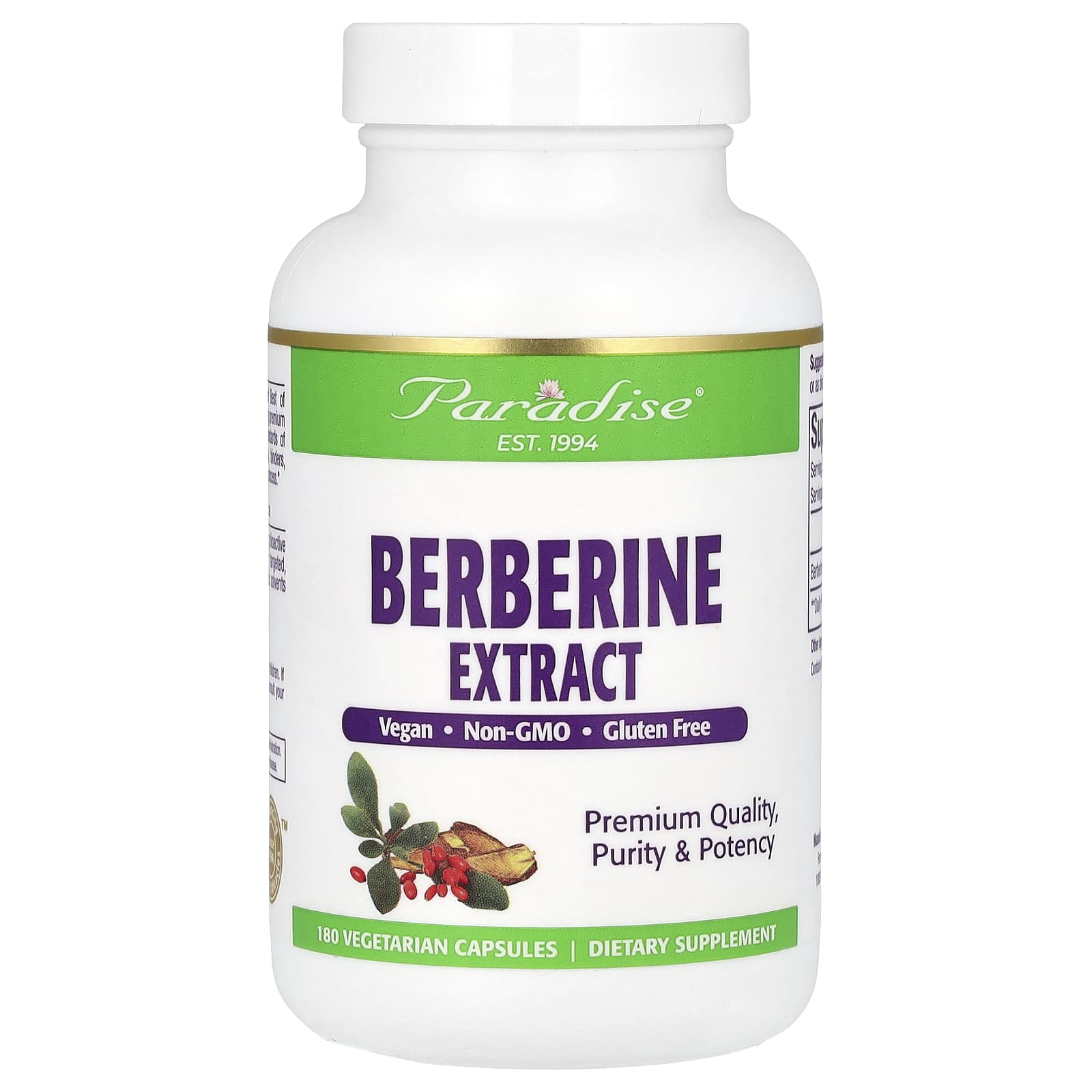 

Paradise Herbs, Berberine Extract, 180 Veggie Capsules