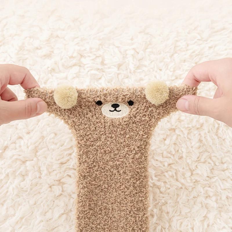 Cartoon Plush Baby Boys Girls Socks Cute Bear Thigh High Socks for Infant Winter Thicken Warm Coral Fleece Kids Stockings