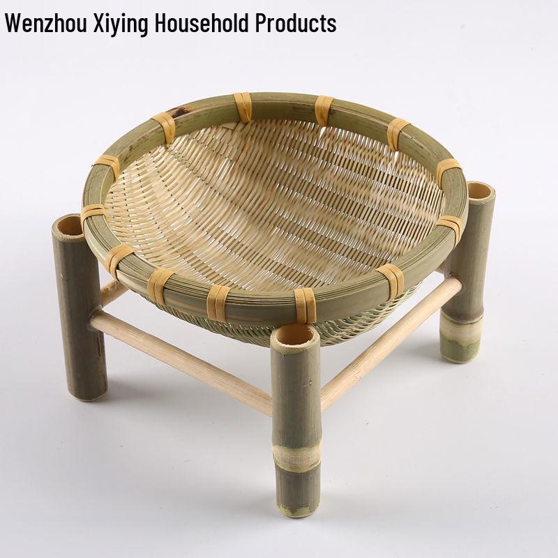 Bamboo Woven Storage Set: Includes Small Basket for Scallions, Ginger, Garlic, Winnowing Fan, Steamer, Fruit Plate, and Shelf.