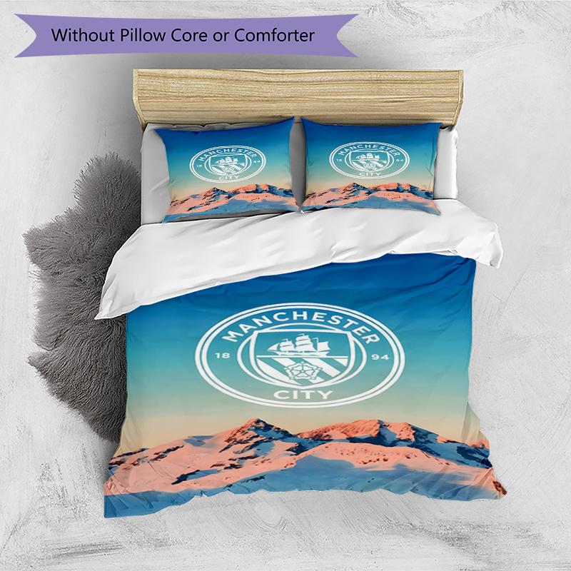 3pcs Duvet Cover Set (1*Duvet Cover + 2*Pillowcase, Without Core),Manchester City FC Print Bedding Set, Bedroom Decor, All‑Season, Birthday Gift