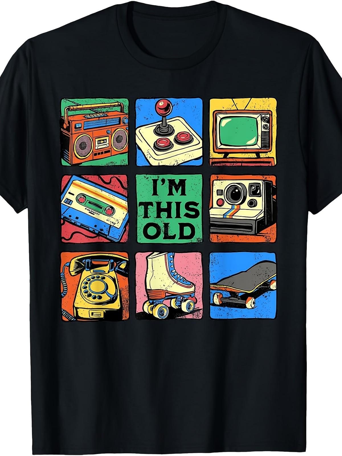 Retro 80S 90S Cassette Tape T-Shirt Vintage Nostalgia Top with a Cartoon Pattern S