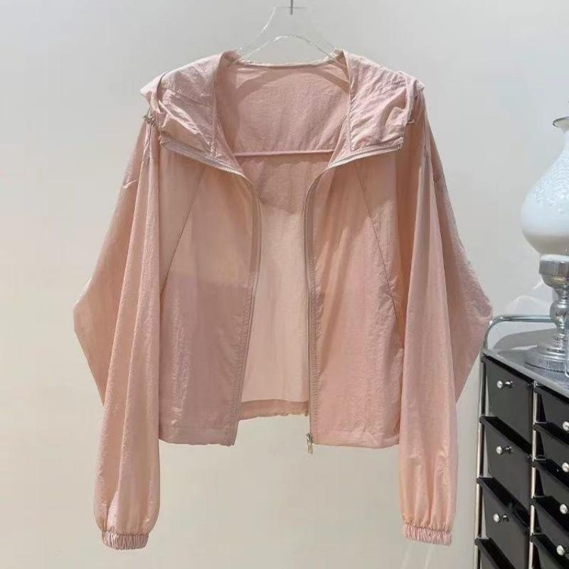 Chaqueta Cortavientos Fina con Capucha para Mujer Protección Solar Cremallera Casual para Viaje