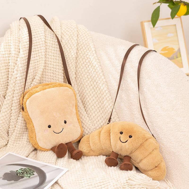 Croissant Bread Toast Plush Toys Backpack Cute Kawaii Food Shape Bag Kids Boys Girls Fashion Street Photography Soft Fun Carrier