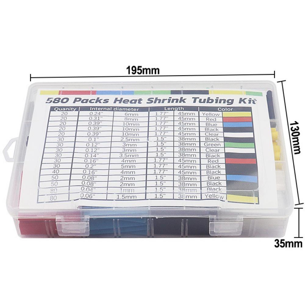 1BOX Color Shrink Tube Wire Insulation Sleeve 580pcs Waterproof Flame Retardant Heat Shrink Tube Combination Heat Shrink Tube Box