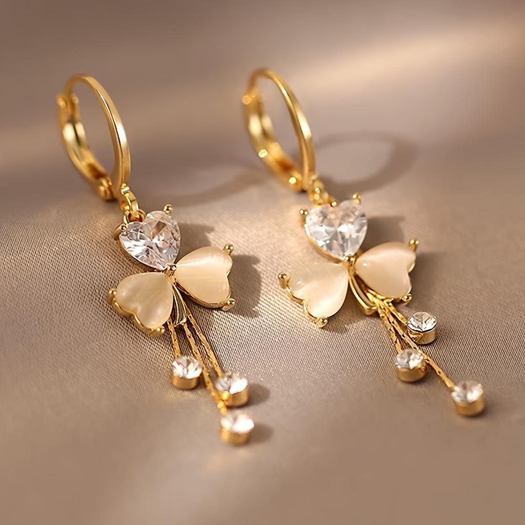Elegant Luxurious Glass Tassel Drop Earrings with Floral Inlay, Women's Daily Party Banquet Holiday Gift