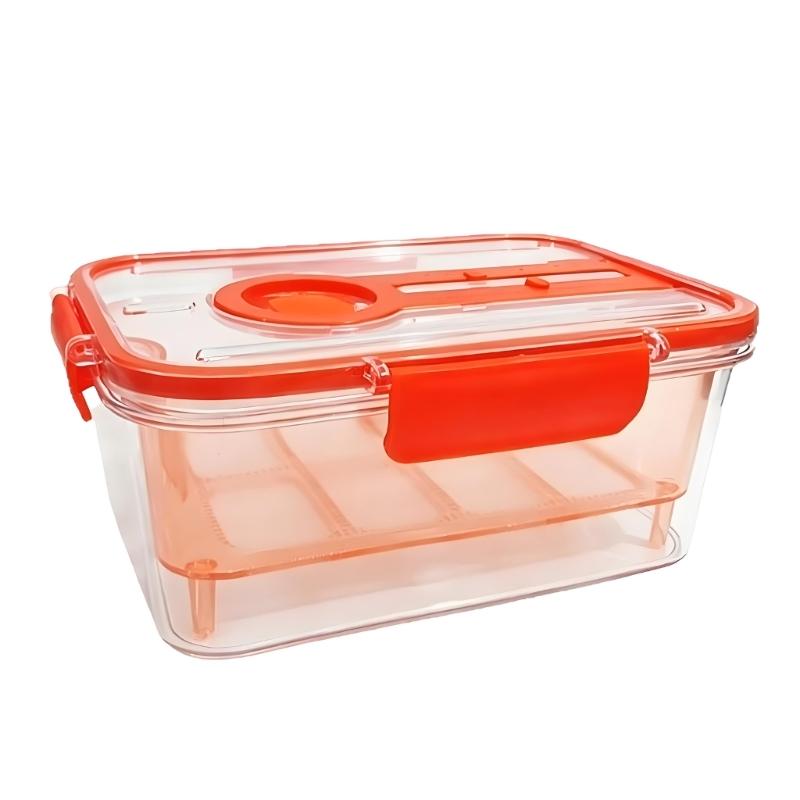Produce Storage Container with Drain Tray and Locking Lid, Plastic Fridge Storage Box for Fruit and Vegetable Use