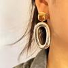 GANEMLY 316L Edelstahl Geometrische Zweifarbige Hängeohrringe Für Damen Charme Metalltextur Wasserdicht Ohrhänger Schmuck
