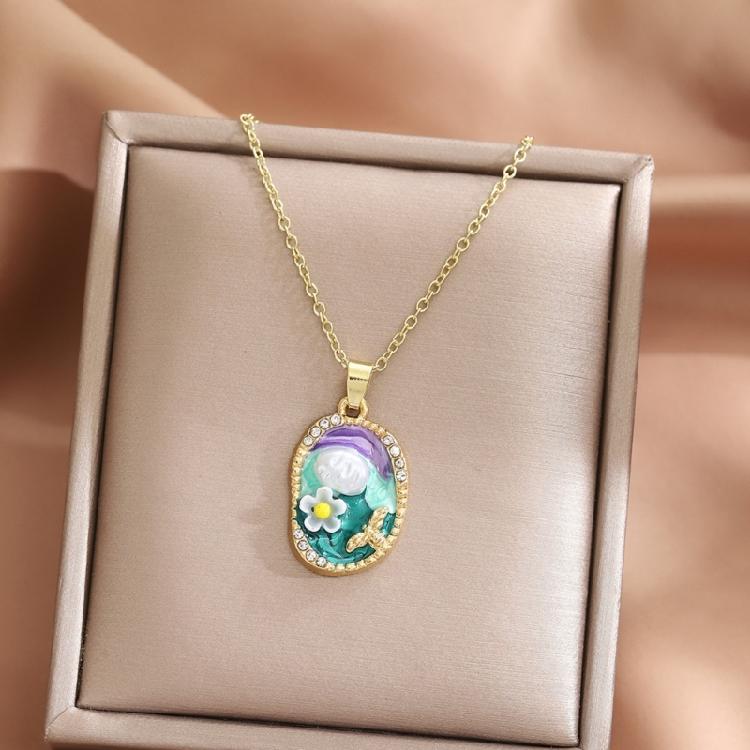 Elegant Oil Painting Bivalve Charm Necklace 10 Multicolored Artistic Designs Thin Metal Mixture Fashion Addition