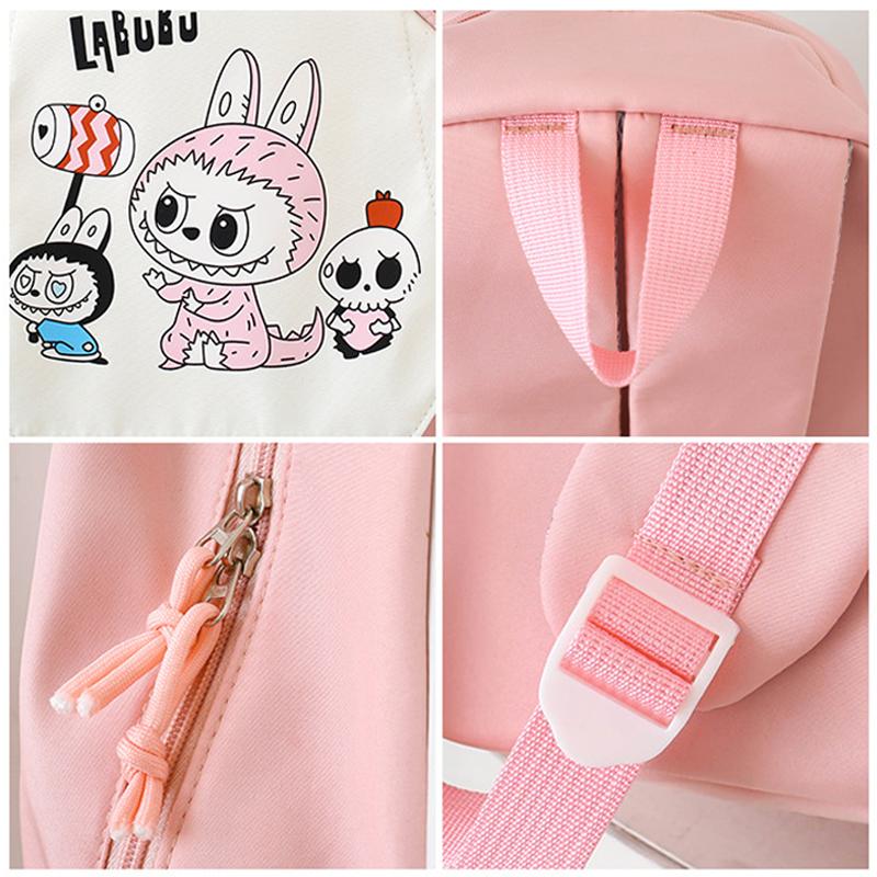 4pcs Sets LABUBU School Backpack Cute Cartoon Large-capacity Student Class Bag Junior High School Student School Bag High-value Four-piece Backpack