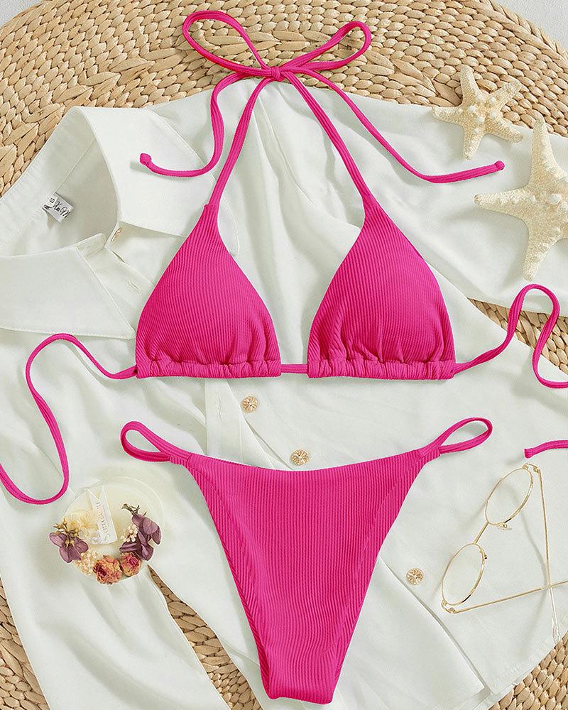 Euro-American Lace-Up Halter Triangle Bikini Set - Sexy Beach Swimsuit
