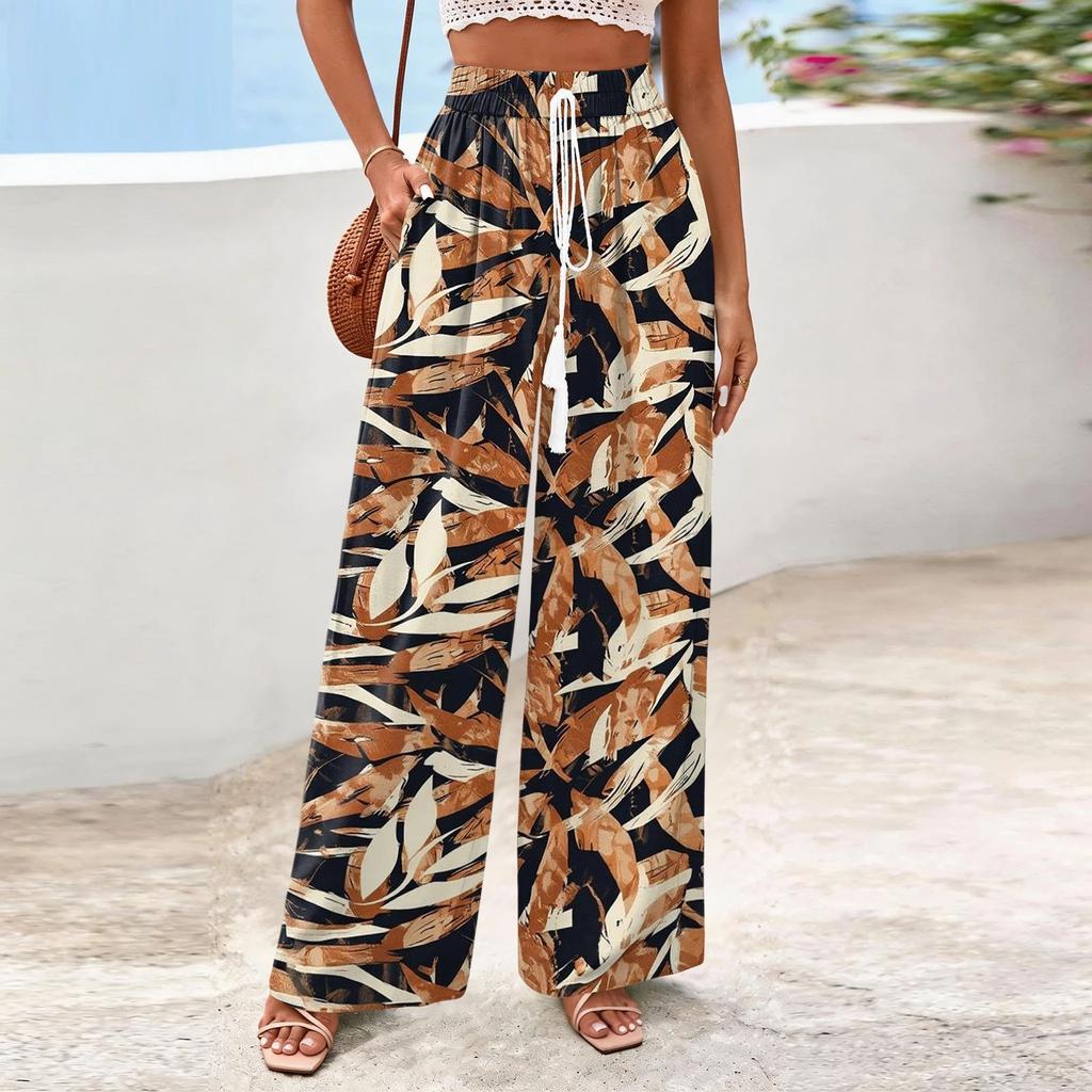 Women's Wide-Leg Casual Flowy Floral Print Pants