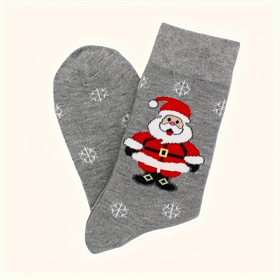 1 Pair of Men'S And Women'S Christmas Style (Santa Claus, Snowflakes) Pattern Mid-Tube Socks, Mainly in Gray, Comfortable Autumn And Winter Warm Socks