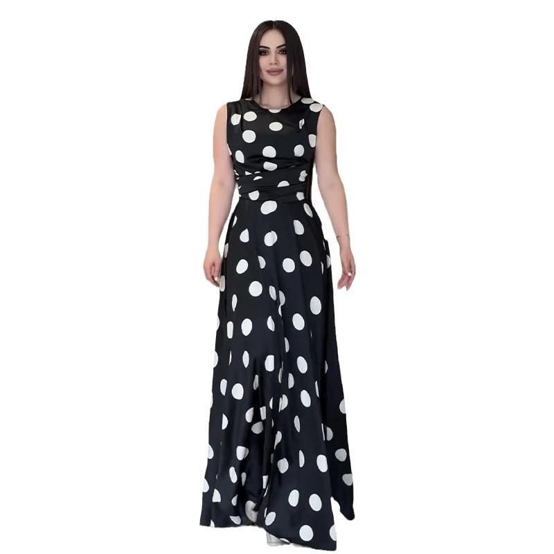 2024 Summer European & American Women's Polka Dot Sleeveless Long Dress