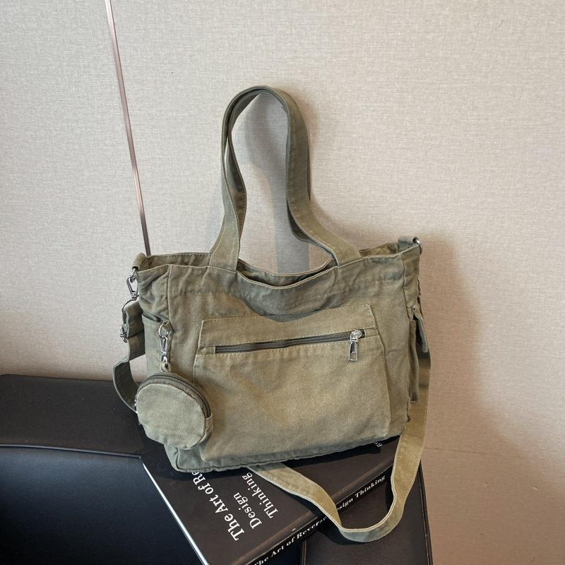 Canvas Bag Women's Large-capacity Simple Versatile Messenger Bag Casual Shoulder Class Commuter Tote Bag