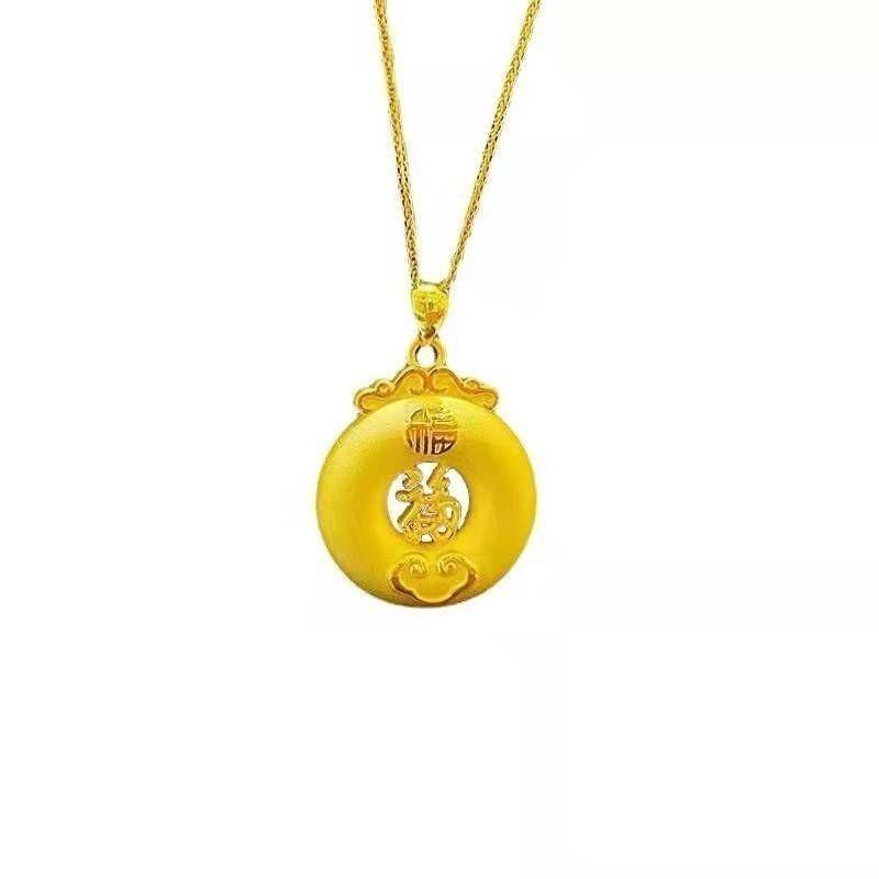 Chinese Traditional Hollow Fu Character Ingot Black Rope Pendant Necklace For Girlfriend