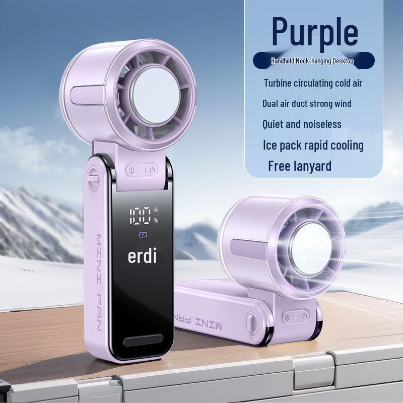 Foldable Turbo Handheld Fan with Ice Pack & Hanging Neck Design Cooling (Superconducting Cooling)