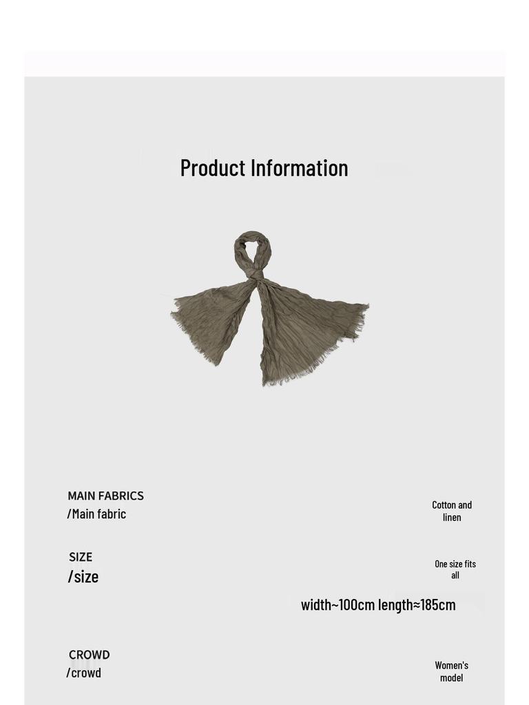 Vintage Plissierter Baumwoll-Leinen-Schal & Seiden-Krawatte Schal für Damen - Frühling/Herbst