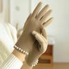 Women Winter Touchscreen Gloves Plush Lined Gloves with Faux Pearls Warm Windproof